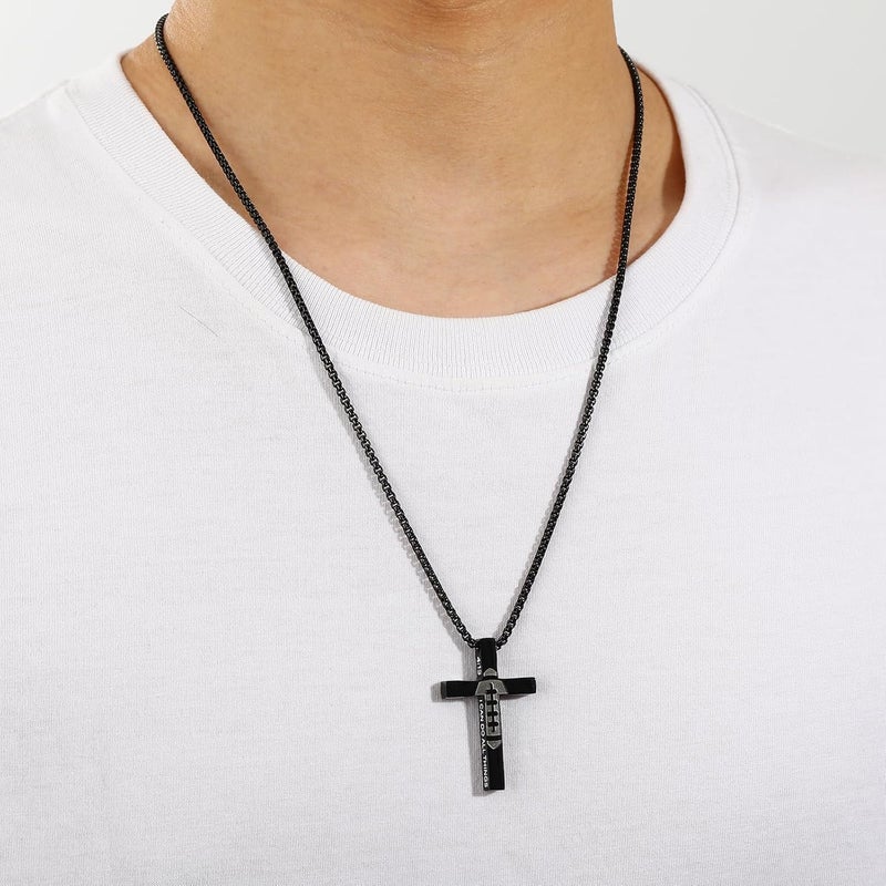 VULETO Football Cross Necklace for Boys Men, Stainless Steel Bible Verse Cross Pendant Chain Sports Gear Stuff Valentines Easter Christian Religious Jewelry Gifts for Teen Boys Kids - Image 2